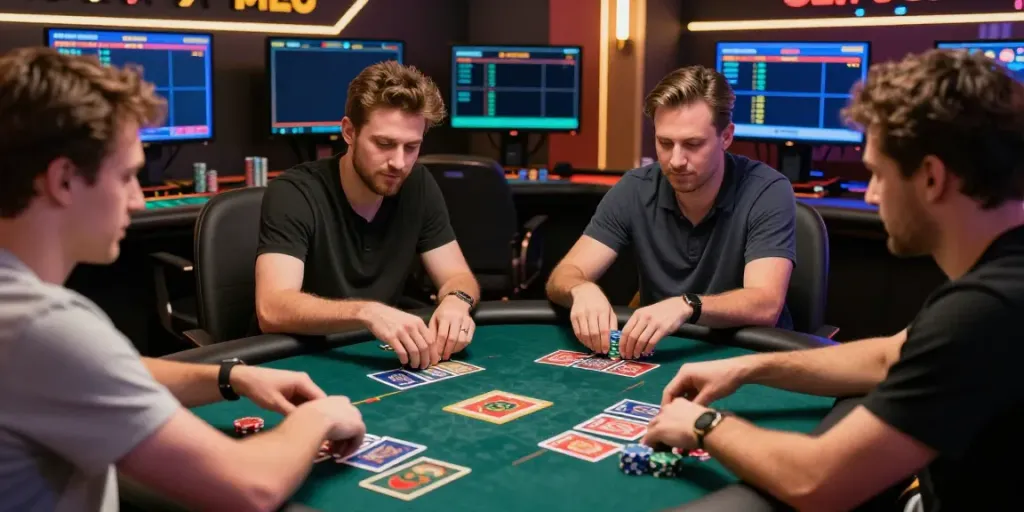 Players enjoying online gaming at https://du88az.net/ dynamic casino, vibrant atmosphere.