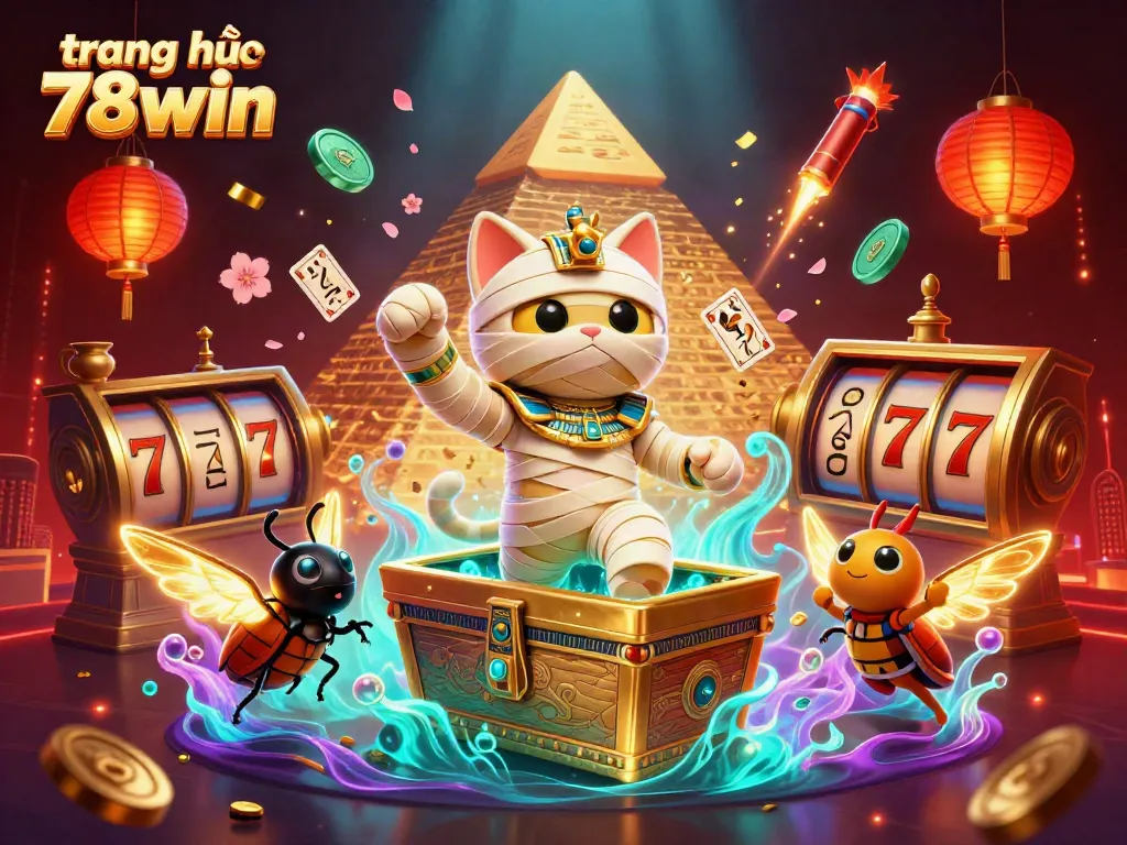 Experience the excitement of trang chủ 78win with Egyptian-themed characters and dynamic casino elements.