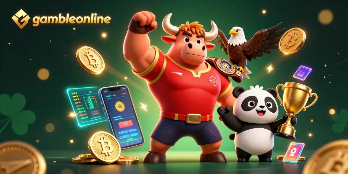 Experience thrill at gambleonline with 3D casino characters celebrating gaming victories and crypto elements.