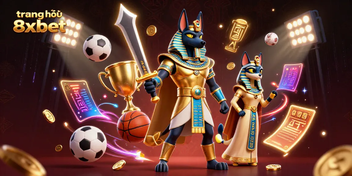 Experience the excitement of trang chủ 8xbet with a dynamic betting scene featuring Anubis and Bastet.